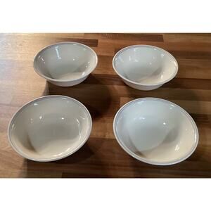 Corelle Corning ENGLISH BREAKFAST Blue & Pink Bands 4 Soup Cereal Bowls